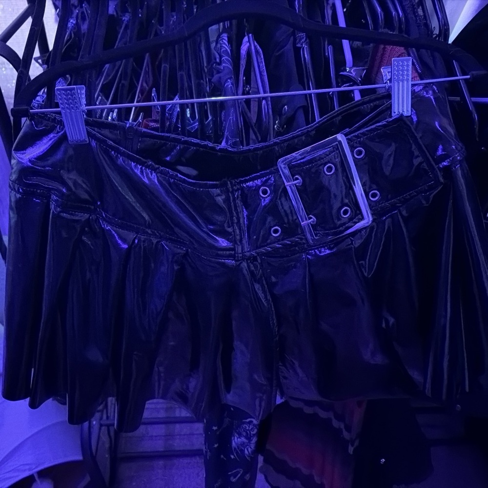 Black Vinyl Mini Skirt with Buckle